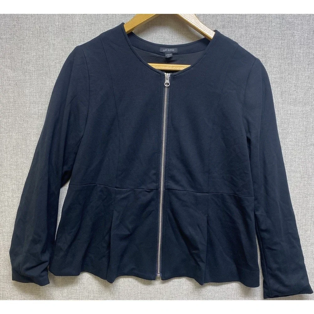J. Jill Wearever Jacket Women S Petite Black Full Zip Peplum Ponte Career Streth